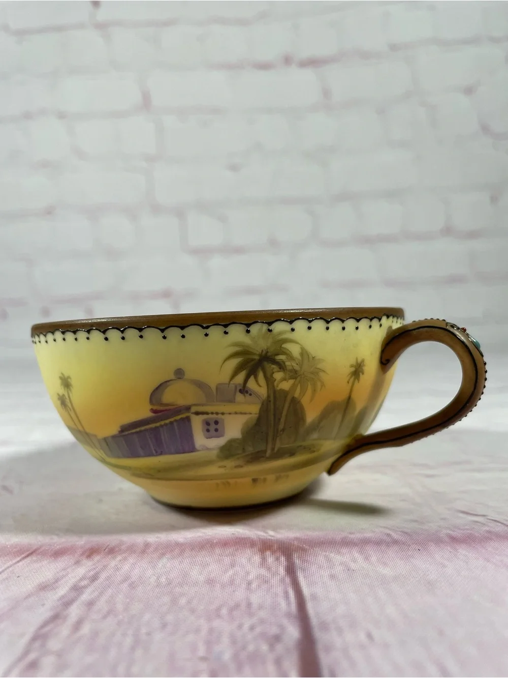 Antique Morimura Nippon Hand Painted Tropical Oasis Teacup and Saucer Set